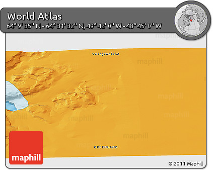 Political 3D Map of the Area around 64° 20' 33" N, 49° 13' 30" W
