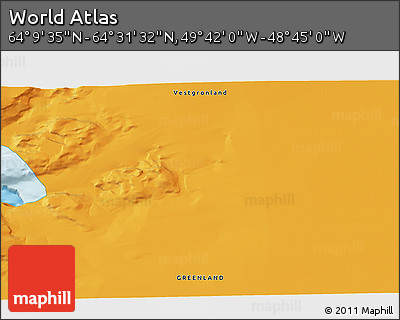 Political 3D Map of the Area around 64° 20' 33" N, 49° 13' 30" W