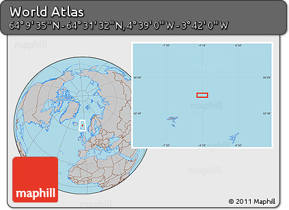 Gray Location Map of the Area around 64° 20' 33" N, 4° 10' 30" W