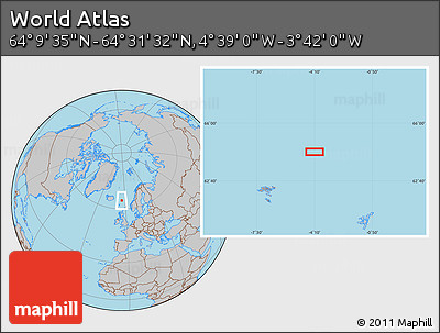 Gray Location Map of the Area around 64° 20' 33" N, 4° 10' 30" W