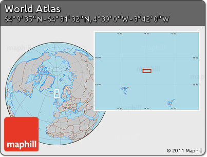 Gray Location Map of the Area around 64° 20' 33" N, 4° 10' 30" W