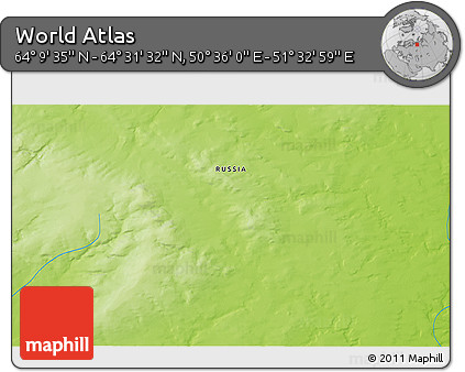 Physical 3D Map of the Area around 64° 20' 33" N, 51° 4' 30" E