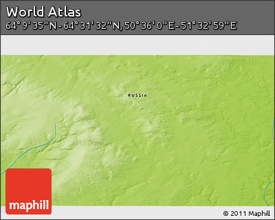 Physical 3D Map of the Area around 64° 20' 33" N, 51° 4' 30" E