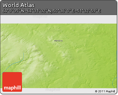 Physical 3D Map of the Area around 64° 20' 33" N, 51° 4' 30" E