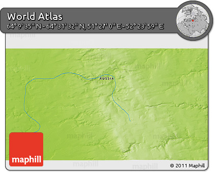 Physical 3D Map of the Area around 64° 20' 33" N, 51° 55' 29" E