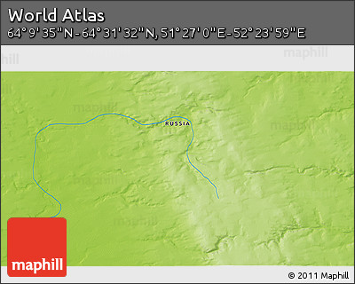Physical 3D Map of the Area around 64° 20' 33" N, 51° 55' 29" E