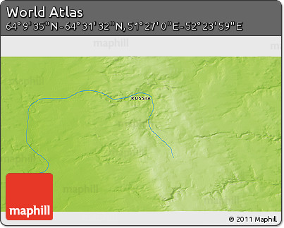 Physical 3D Map of the Area around 64° 20' 33" N, 51° 55' 29" E