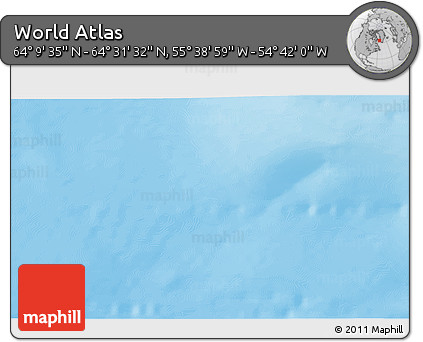 Shaded Relief 3D Map of the Area around 64° 20' 33" N, 55° 10' 29" W