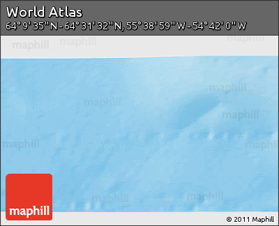 Shaded Relief 3D Map of the Area around 64° 20' 33" N, 55° 10' 29" W