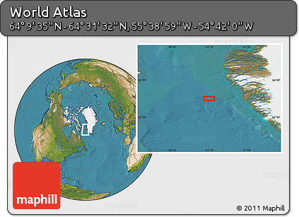 Satellite Location Map of the Area around 64° 20' 33" N, 55° 10' 29" W