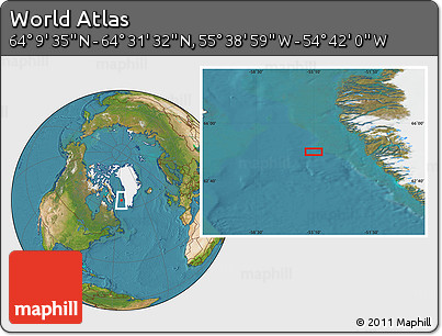 Satellite Location Map of the Area around 64° 20' 33" N, 55° 10' 29" W
