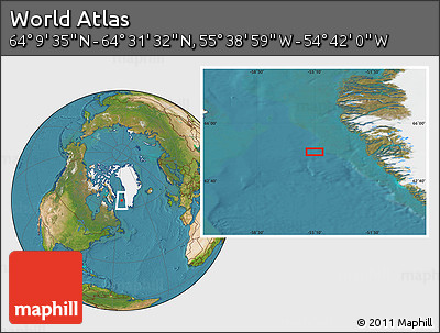 Satellite Location Map of the Area around 64° 20' 33" N, 55° 10' 29" W