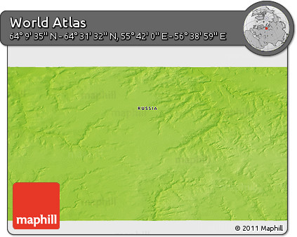 Physical 3D Map of the Area around 64° 20' 33" N, 56° 10' 29" E
