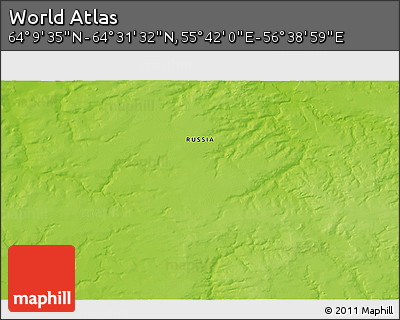 Physical 3D Map of the Area around 64° 20' 33" N, 56° 10' 29" E