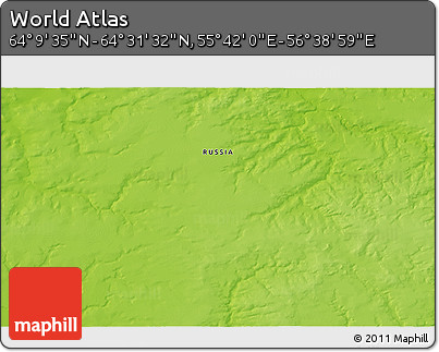 Physical 3D Map of the Area around 64° 20' 33" N, 56° 10' 29" E