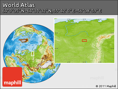 Physical Location Map of the Area around 64° 20' 33" N, 56° 10' 29" E