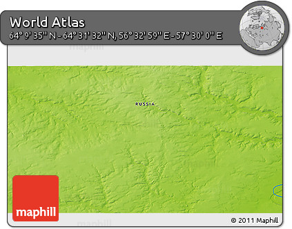 Physical 3D Map of the Area around 64° 20' 33" N, 57° 1' 29" E
