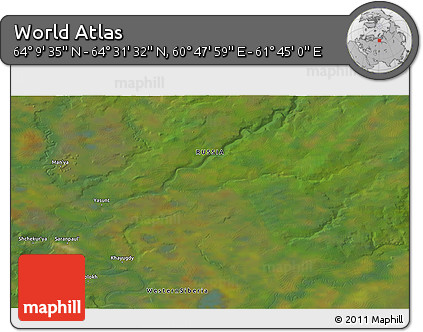 Satellite 3D Map of the Area around 64° 20' 33" N, 61° 16' 29" E