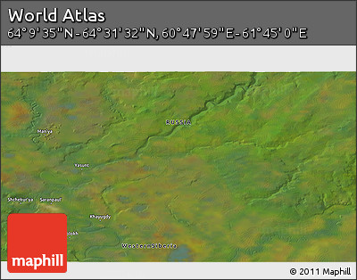 Satellite 3D Map of the Area around 64° 20' 33" N, 61° 16' 29" E