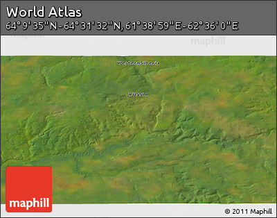 Satellite 3D Map of the Area around 64° 20' 33" N, 62° 7' 30" E