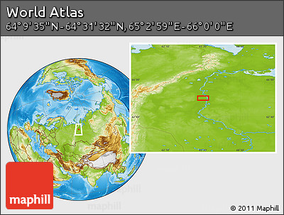 Physical Location Map of the Area around 64° 20' 33" N, 65° 31' 30" E