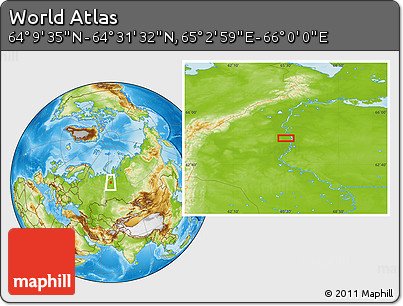Physical Location Map of the Area around 64° 20' 33" N, 65° 31' 30" E