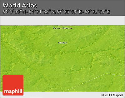Physical 3D Map of the Area around 64° 20' 33" N, 68° 4' 29" E