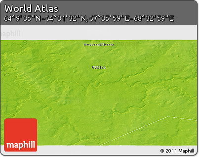 Physical 3D Map of the Area around 64° 20' 33" N, 68° 4' 29" E