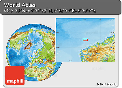 Physical Location Map of the Area around 64° 20' 33" N, 6° 1' 30" E