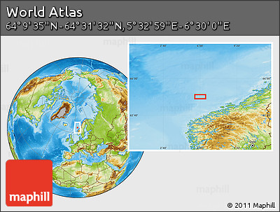 Physical Location Map of the Area around 64° 20' 33" N, 6° 1' 30" E