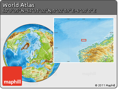 Physical Location Map of the Area around 64° 20' 33" N, 6° 1' 30" E