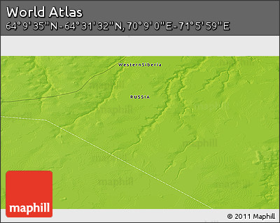 Physical 3D Map of the Area around 64° 20' 33" N, 70° 37' 30" E