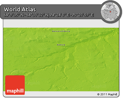 Physical 3D Map of the Area around 64° 20' 33" N, 74° 52' 30" E