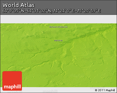 Physical 3D Map of the Area around 64° 20' 33" N, 74° 52' 30" E