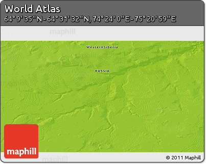 Physical 3D Map of the Area around 64° 20' 33" N, 74° 52' 30" E