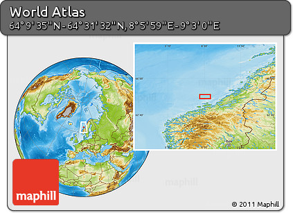 Physical Location Map of the Area around 64° 20' 33" N, 8° 34' 29" E