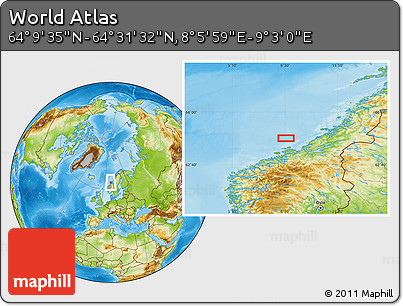 Physical Location Map of the Area around 64° 20' 33" N, 8° 34' 29" E