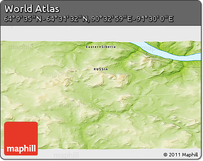 Physical 3D Map of the Area around 64° 20' 33" N, 91° 1' 30" E