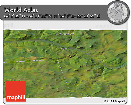 Satellite 3D Map of the Area around 64° 20' 33" N, 91° 52' 30" E