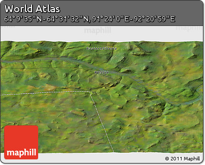 Satellite 3D Map of the Area around 64° 20' 33" N, 91° 52' 30" E