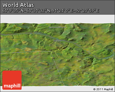 Satellite 3D Map of the Area around 64° 20' 33" N, 91° 52' 30" E