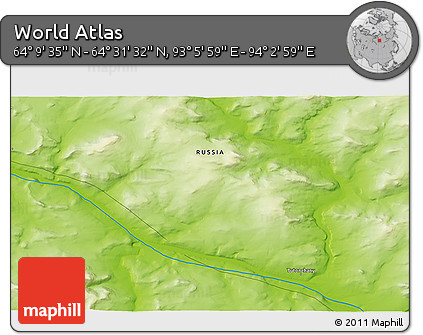 Physical 3D Map of the Area around 64° 20' 33" N, 93° 34' 29" E