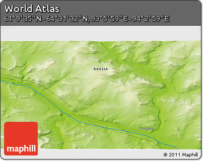 Physical 3D Map of the Area around 64° 20' 33" N, 93° 34' 29" E