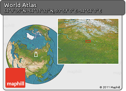 Satellite Location Map of the Area around 64° 20' 33" N, 94° 25' 30" E
