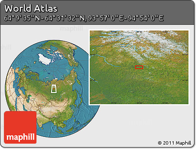 Satellite Location Map of the Area around 64° 20' 33" N, 94° 25' 30" E