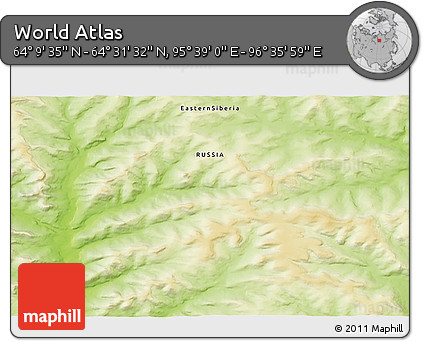 Physical 3D Map of the Area around 64° 20' 33" N, 96° 7' 30" E