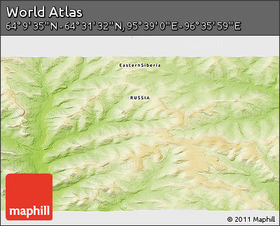 Physical 3D Map of the Area around 64° 20' 33" N, 96° 7' 30" E