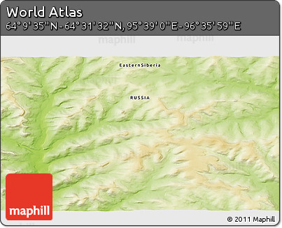 Physical 3D Map of the Area around 64° 20' 33" N, 96° 7' 30" E