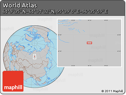 Gray Location Map of the Area around 64° 20' 33" N, 96° 7' 30" E