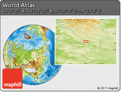 Physical Location Map of the Area around 64° 20' 33" N, 96° 58' 29" E